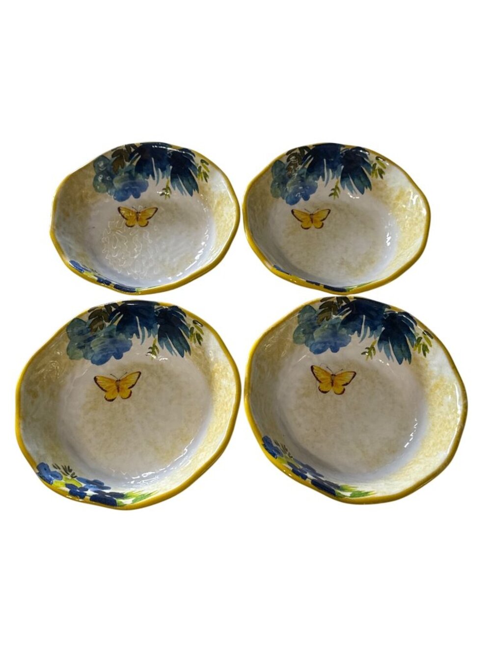 Set Of 4 Pier 1 Butterfly Floral Melamine 7.5" Cereal Bowls Dishwasher Safe NEW